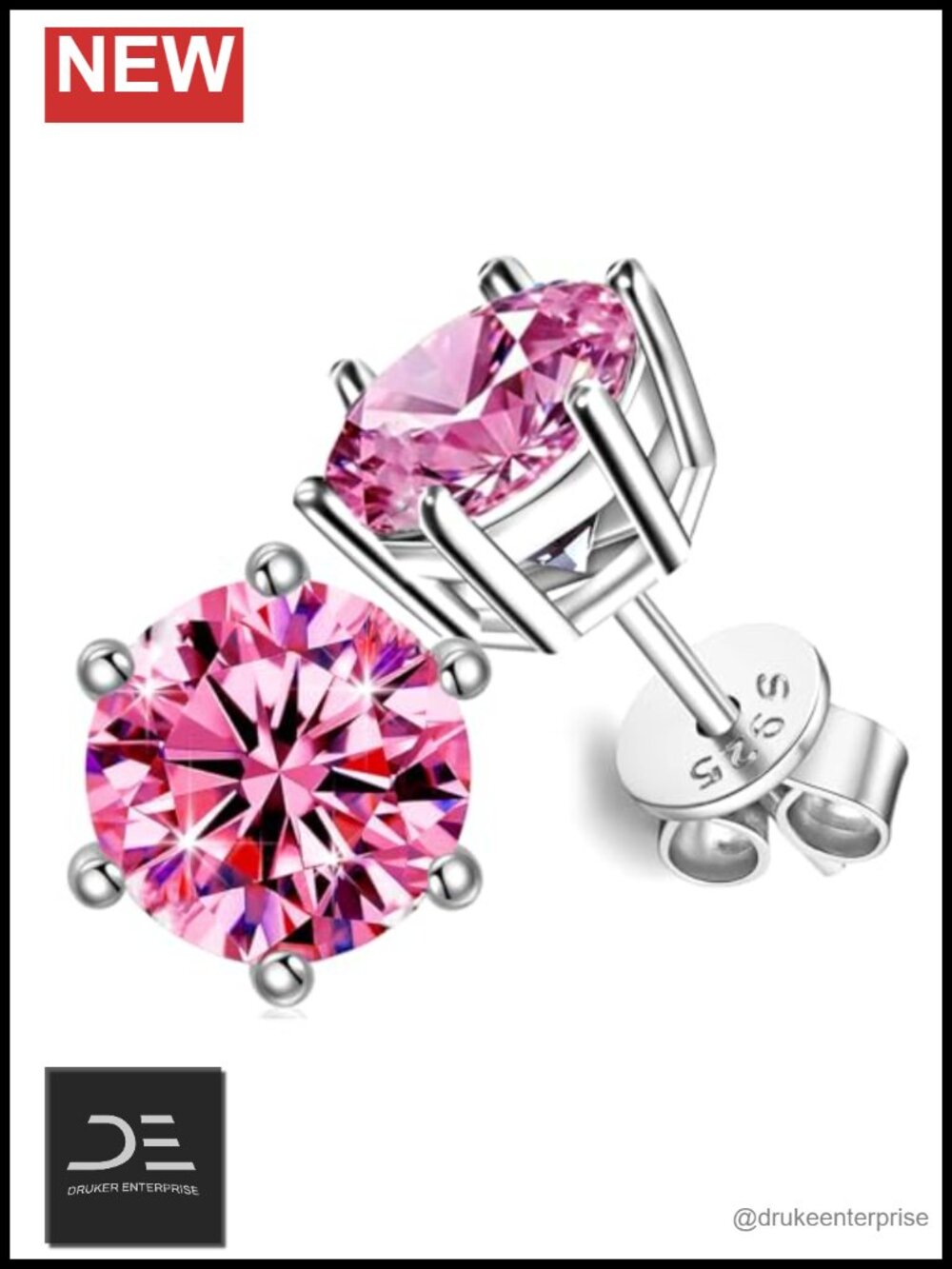 Pink Moissanite Stud Earrings S925 Silver 1-2ct Wedding Jewelry Gift